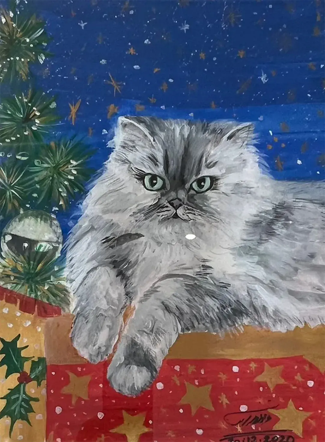 Christmas cat — Oil on canvas