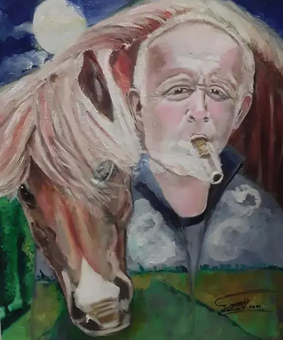 Man and a horse — Oil on canvas