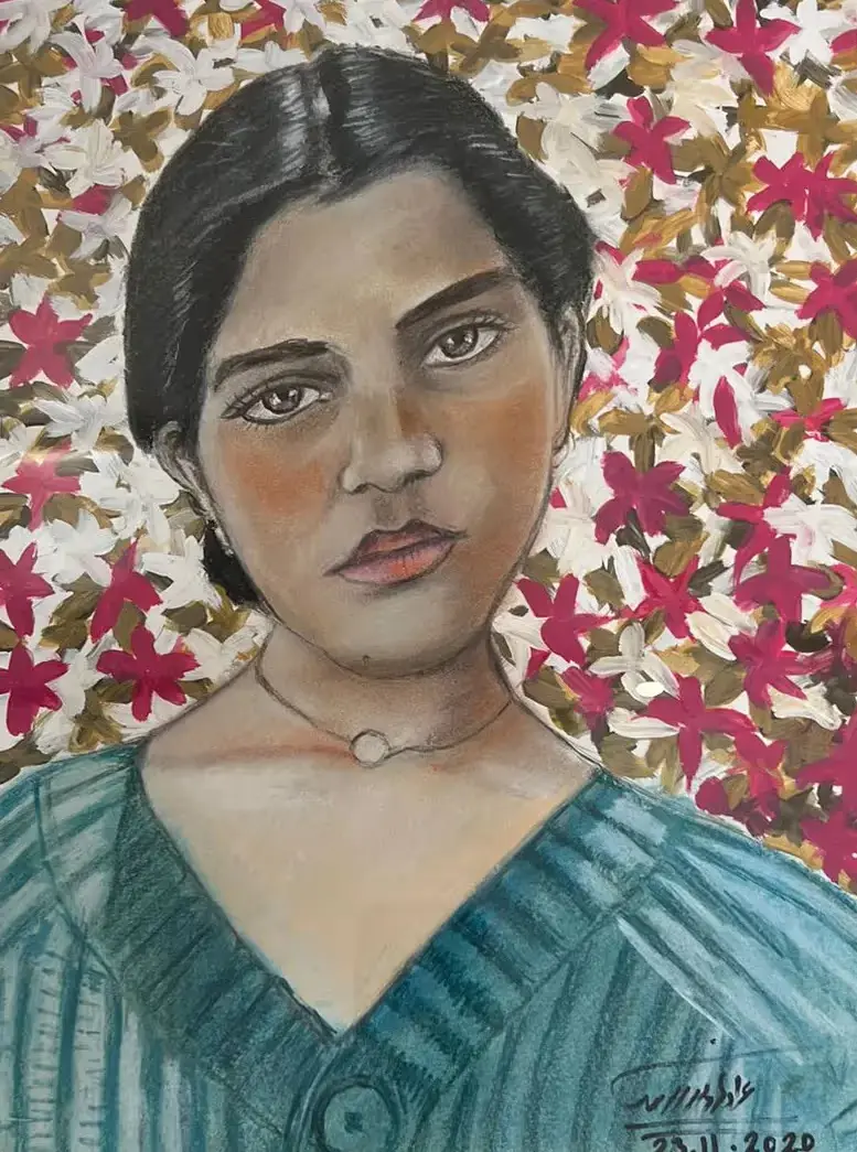Portrait - Leila — Watercolor with gouache, with a touch of chalk