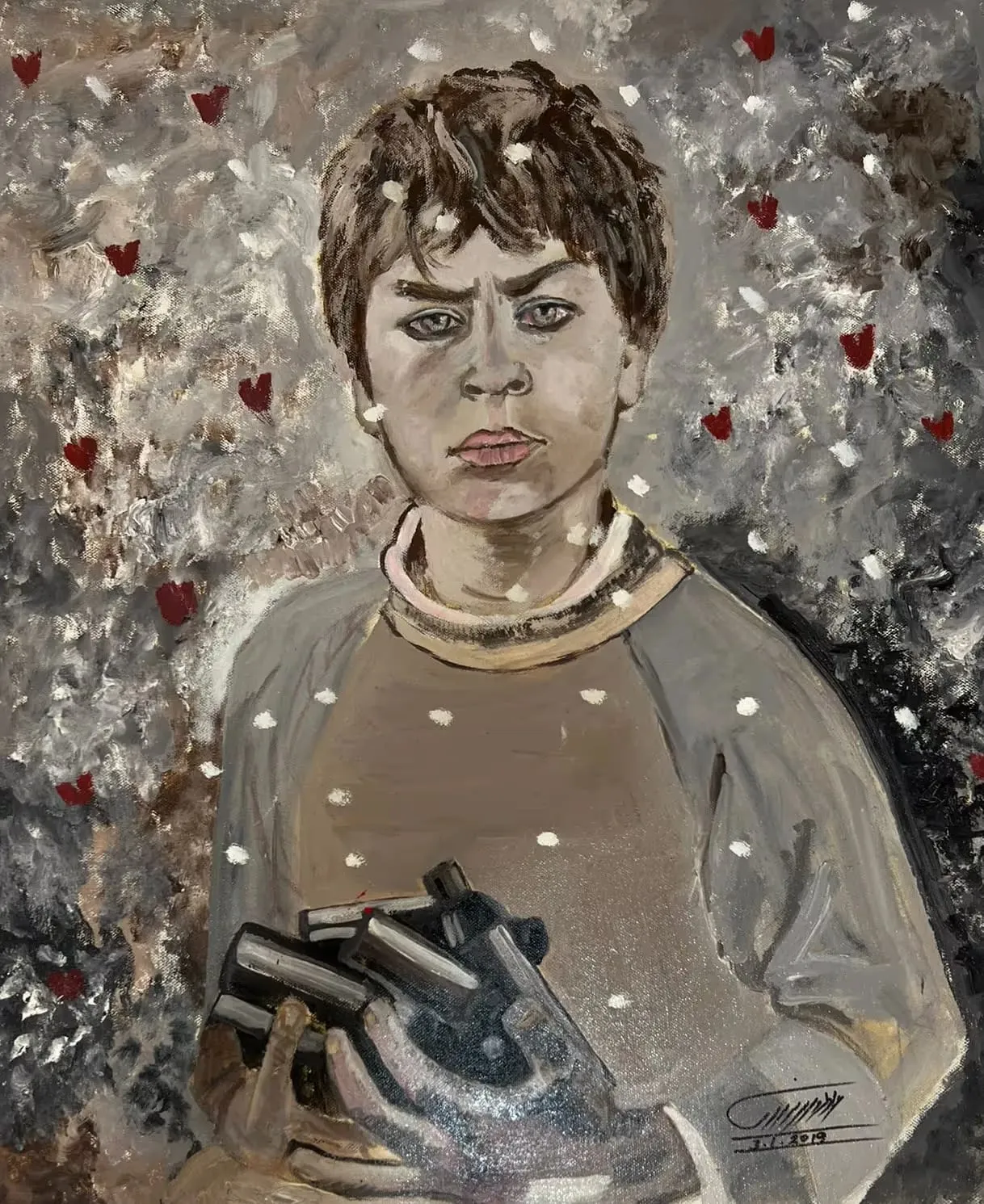 Boy and war, Oil on canvas